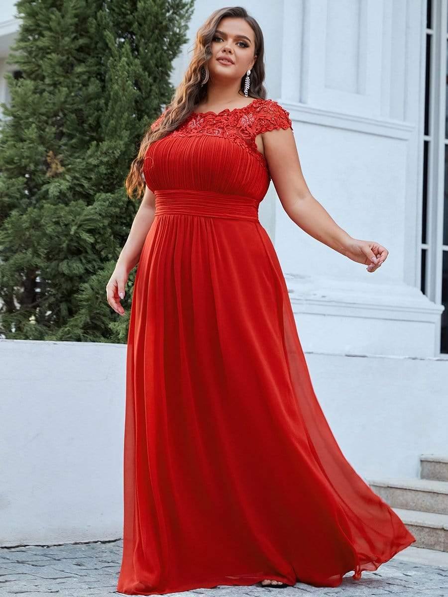 Elegant Flattering Maxi Plus Size Evening Dress #color_Red