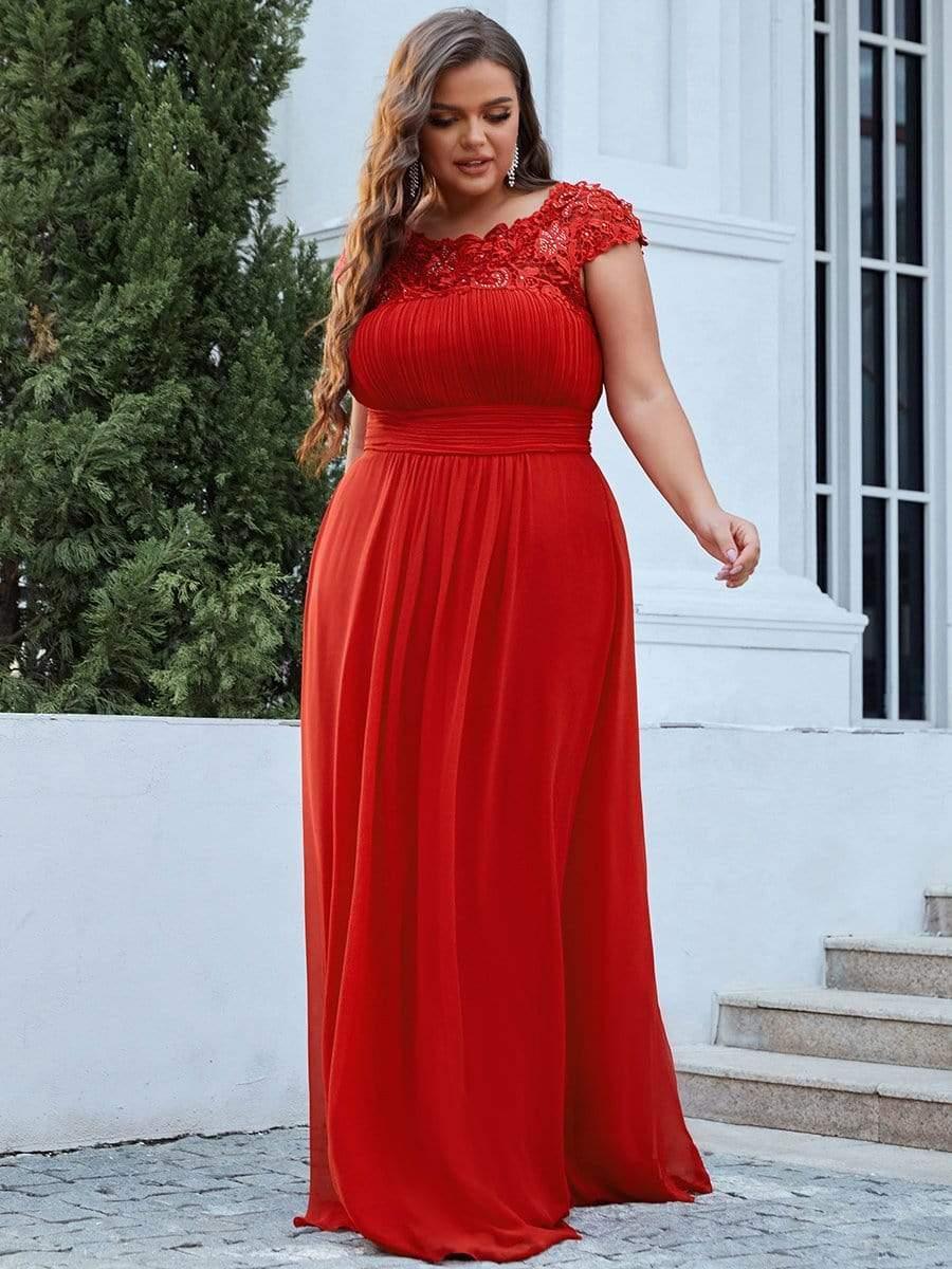 Elegant Flattering Maxi Plus Size Evening Dress #color_Red