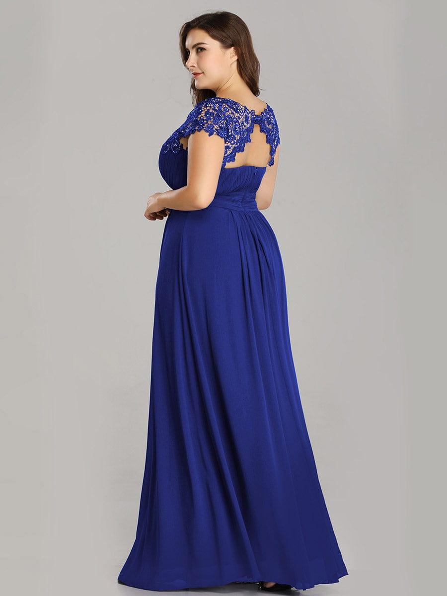 Maxi Long Lace Cap Sleeve Elegant Bridesmaid Dress #color_Sapphire Blue