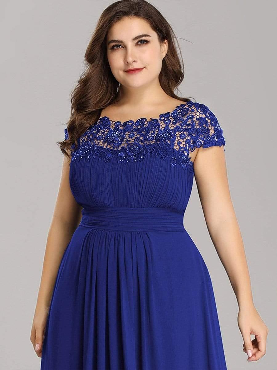 Elegant Flattering Maxi Plus Size Evening Dress #color_Sapphire Blue