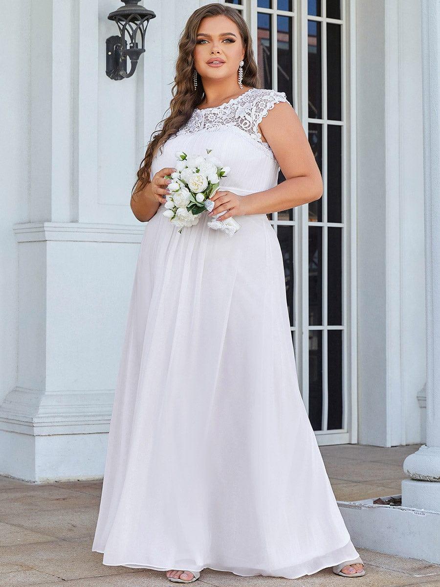 Plain Pleated Chiffon Wedding Dress with Lace Decorations #color_White