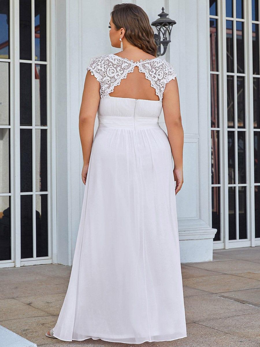 Plain Pleated Chiffon Wedding Dress with Lace Decorations #color_White