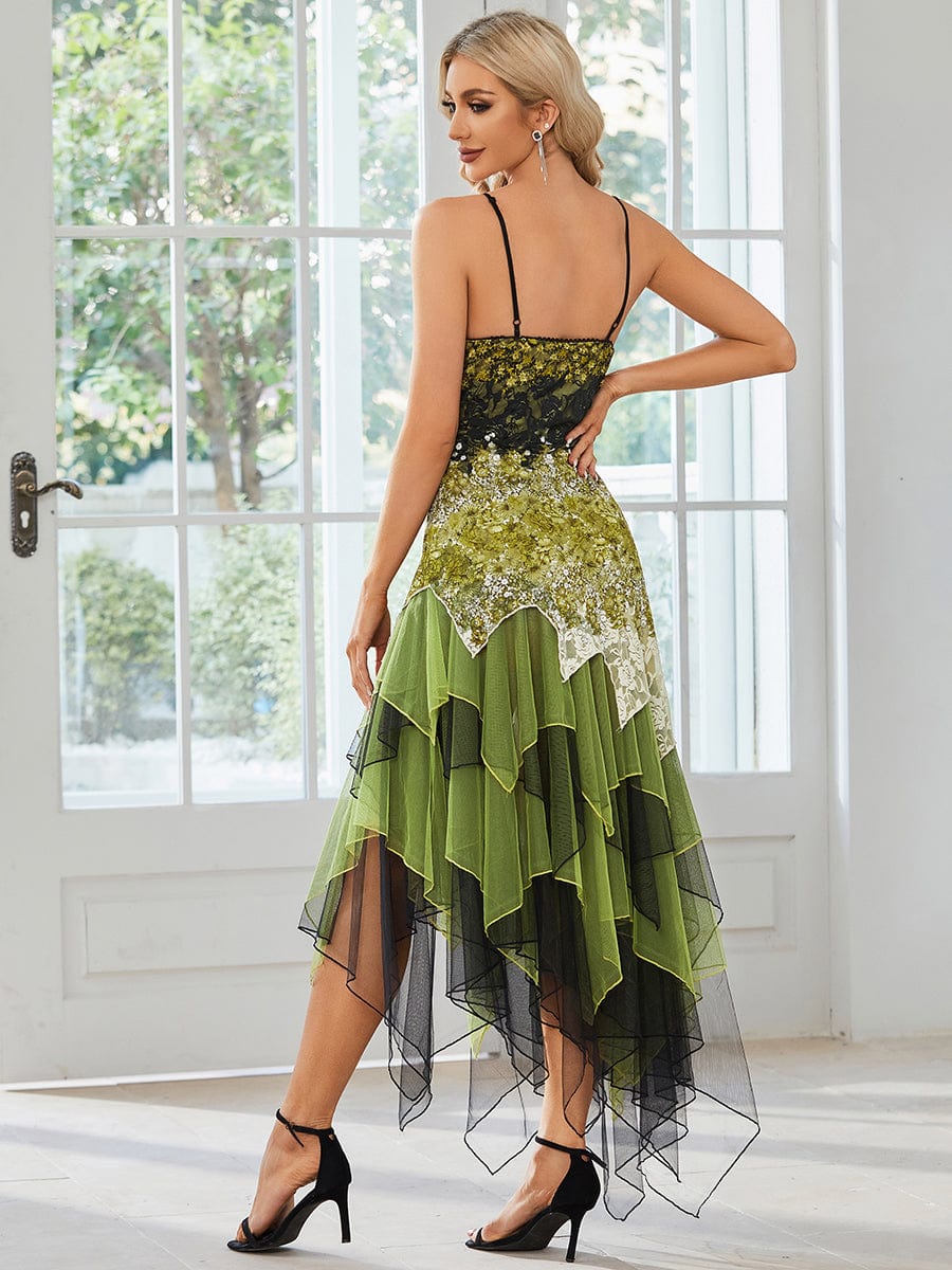 Women's Sexy V Neck Irregular Hem Cocktail Prom Dresses #color_Green