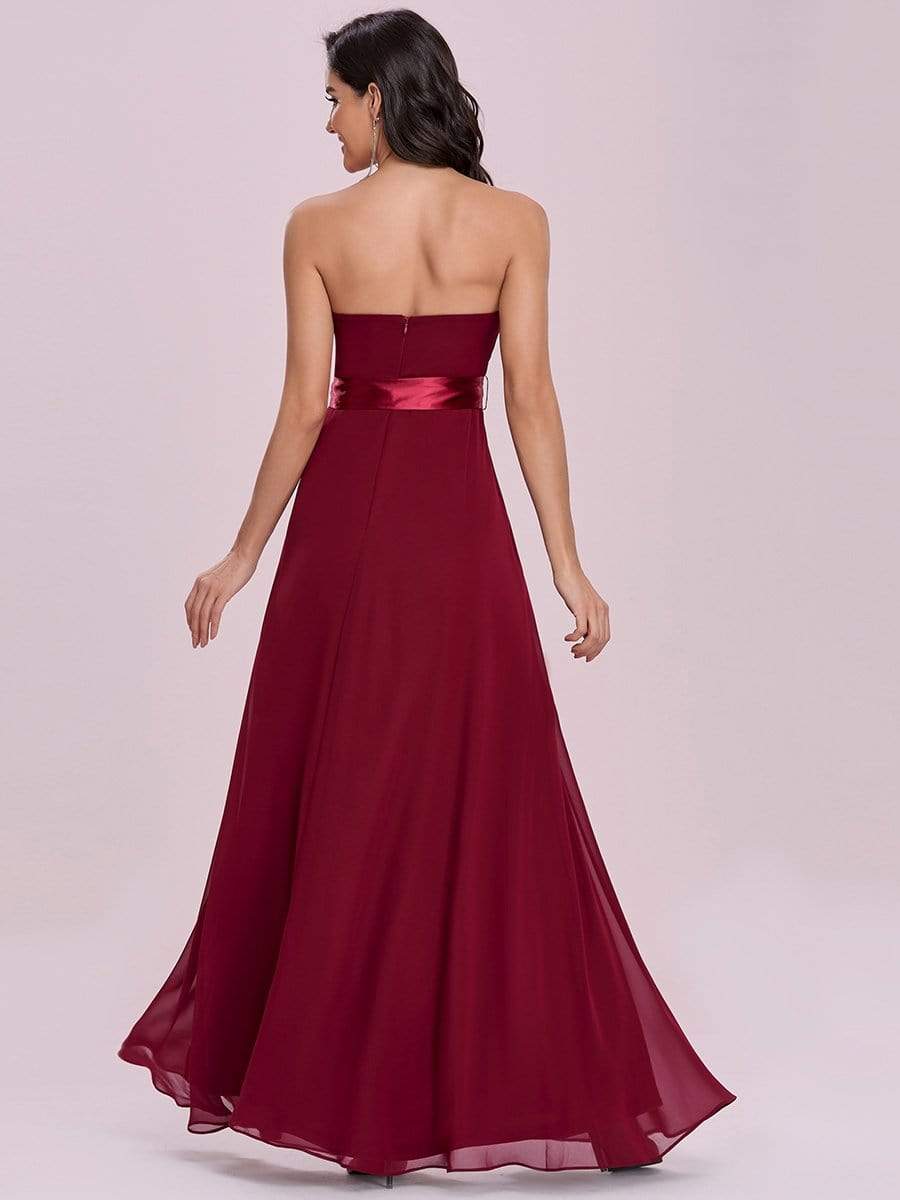 Romantic Strapless Floor Length Waistband Bridesmaid Dress #color_Burgundy Romantic Strapless Floor Length Waistband Bridesmaid Dress