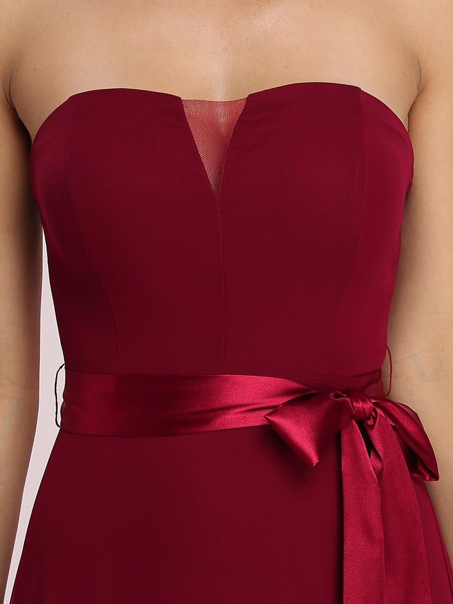 Romantic Strapless Floor Length Waistband Bridesmaid Dress #color_Burgundy Romantic Strapless Floor Length Waistband Bridesmaid Dress
