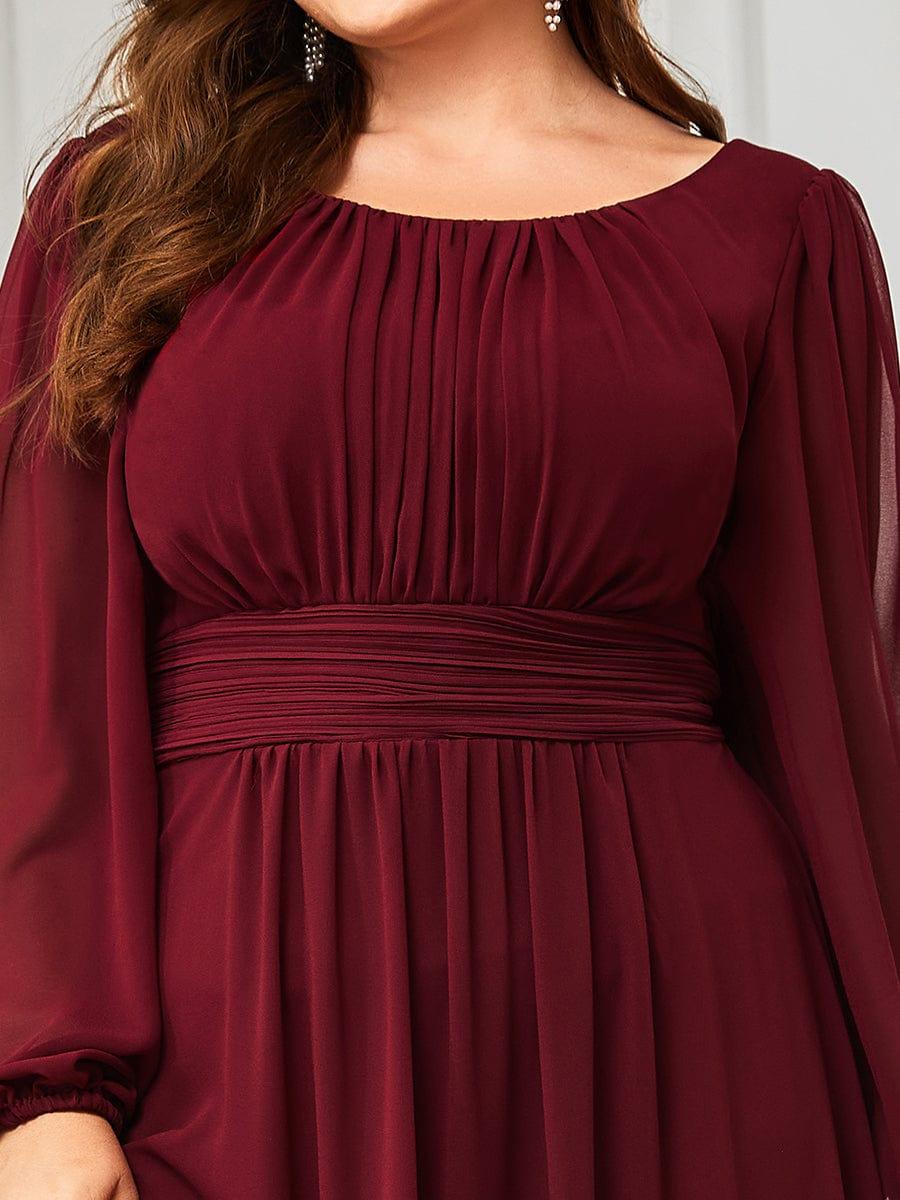 Chiffon Long Sleeve Pleated Floor Length Bridesmaid Dress #color_Burgundy
