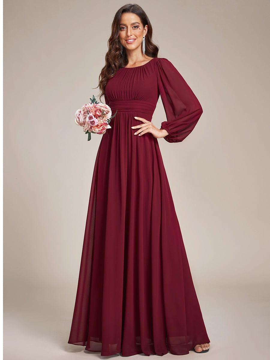 Chiffon Long Sleeve Pleated Floor Length Bridesmaid Dress #color_Burgundy