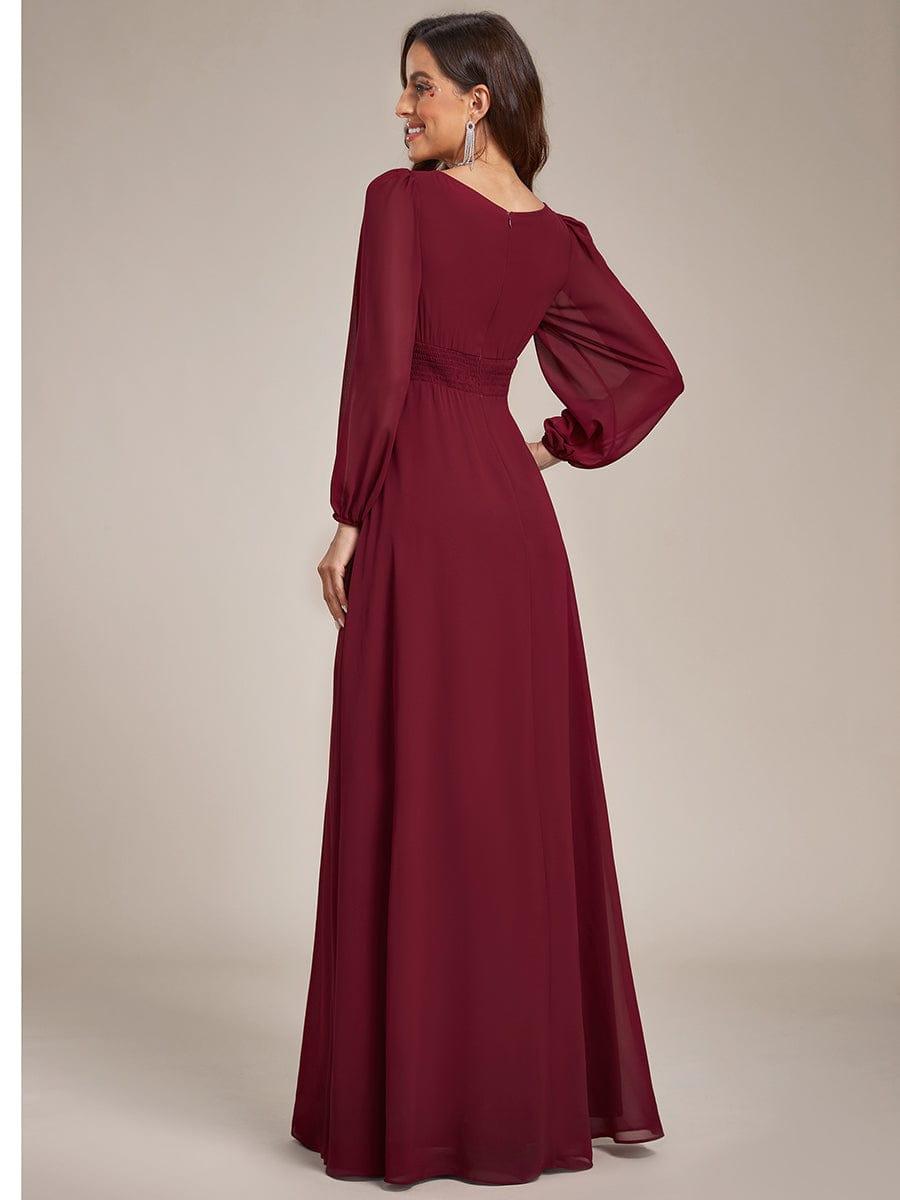 Chiffon Long Sleeve Pleated Floor Length Bridesmaid Dress #color_Burgundy