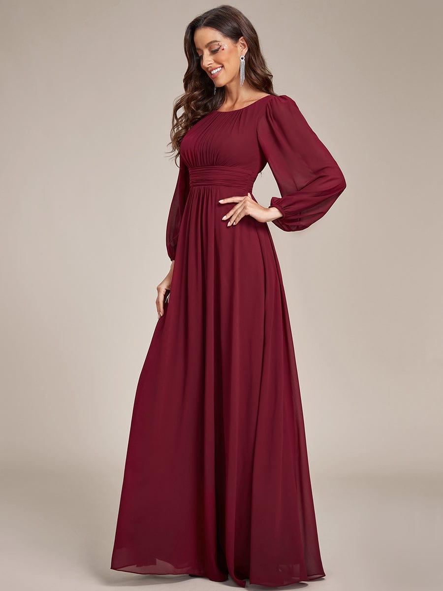 Chiffon Long Sleeve Pleated Floor Length Bridesmaid Dress #color_Burgundy