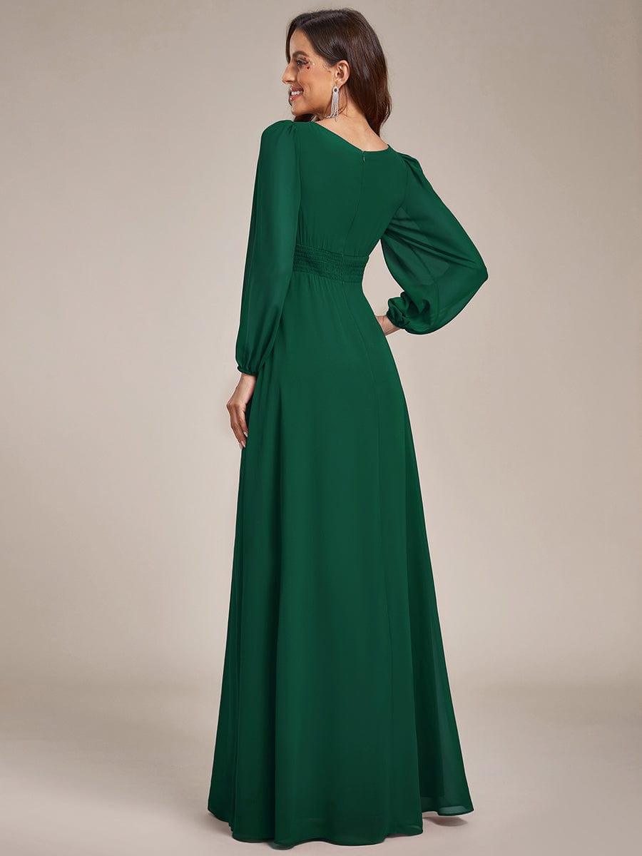 Chiffon Long Sleeve Pleated Floor Length Bridesmaid Dress #color_Dark Green