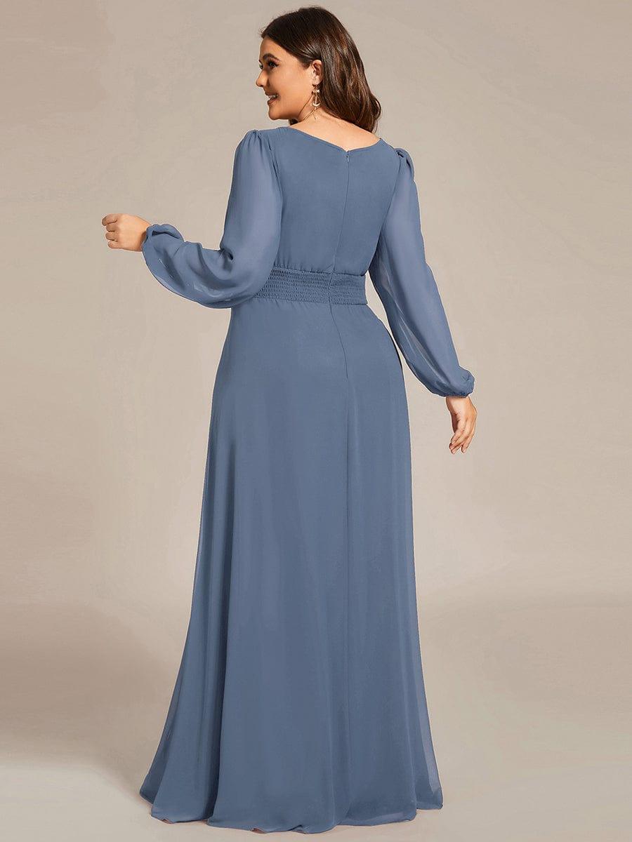 Chiffon Long Sleeve Pleated Floor Length Bridesmaid Dress #color_Dusty Blue