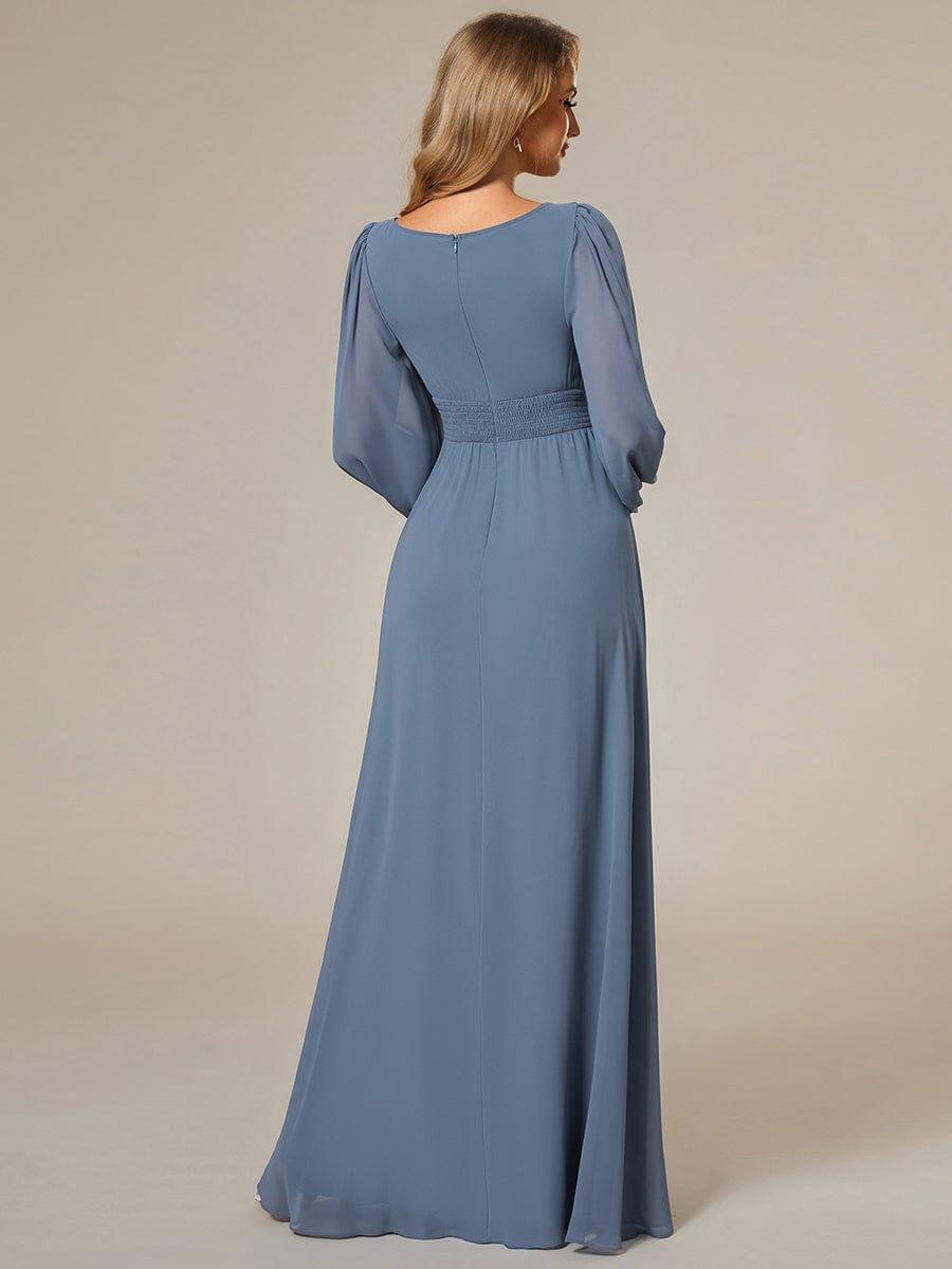 Chiffon Long Sleeve Pleated Floor Length Bridesmaid Dress #color_Dusty Blue