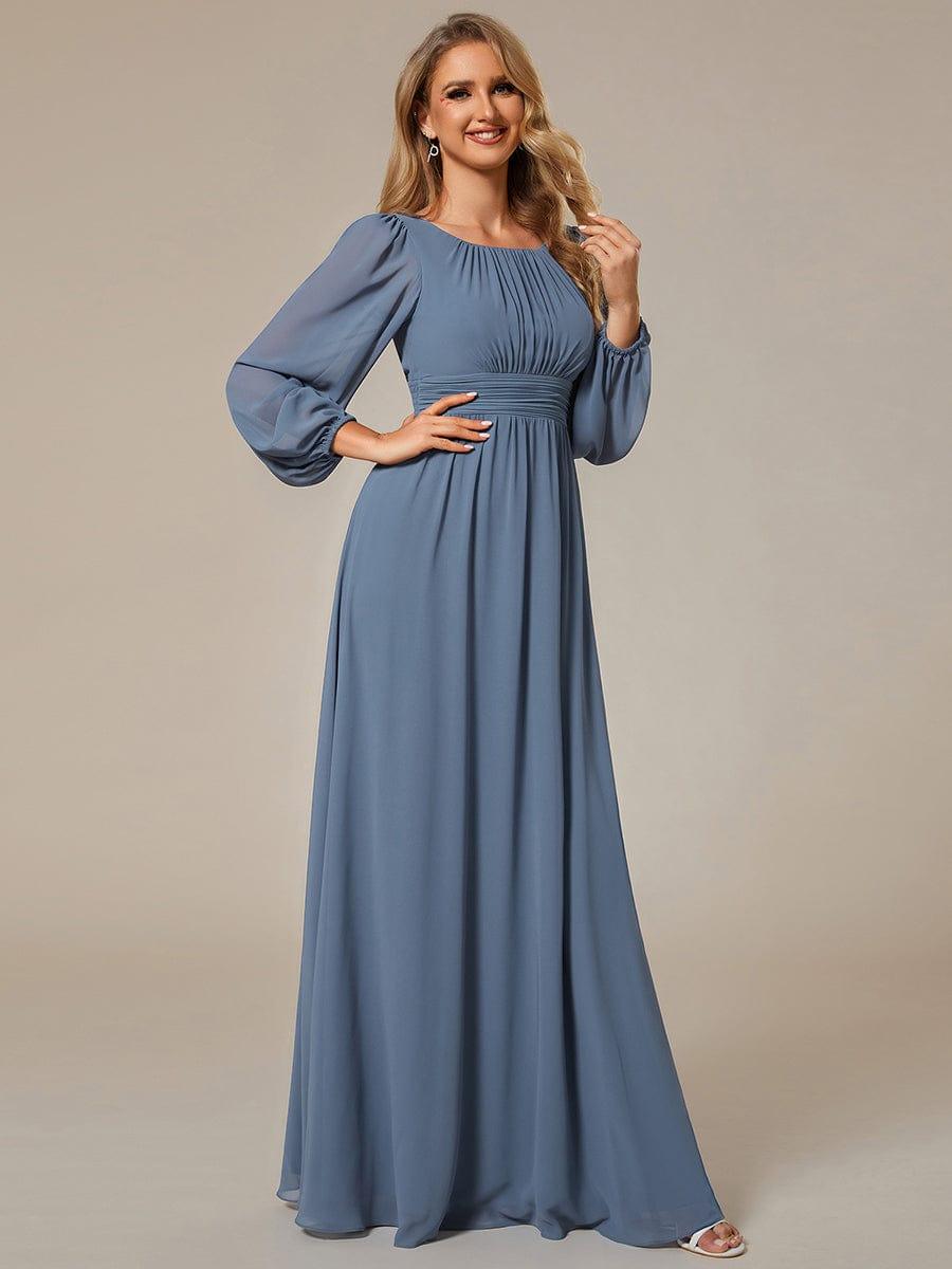 Chiffon Long Sleeve Pleated Floor Length Bridesmaid Dress #color_Dusty Blue