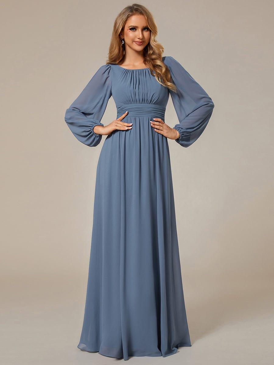 Chiffon Long Sleeve Pleated Floor Length Bridesmaid Dress #color_Dusty Blue