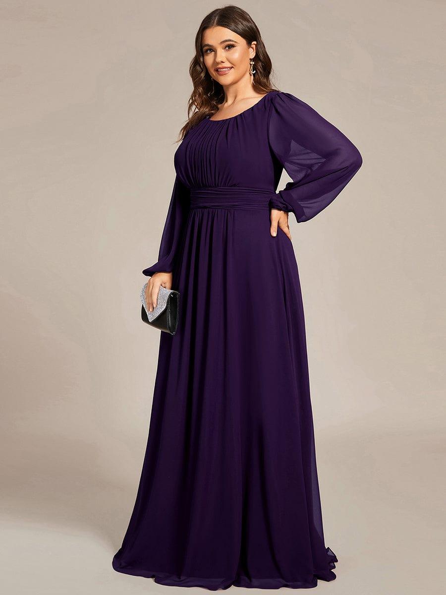 Chiffon Long Sleeve Pleated Floor Length Bridesmaid Dress #color_Dark Purple