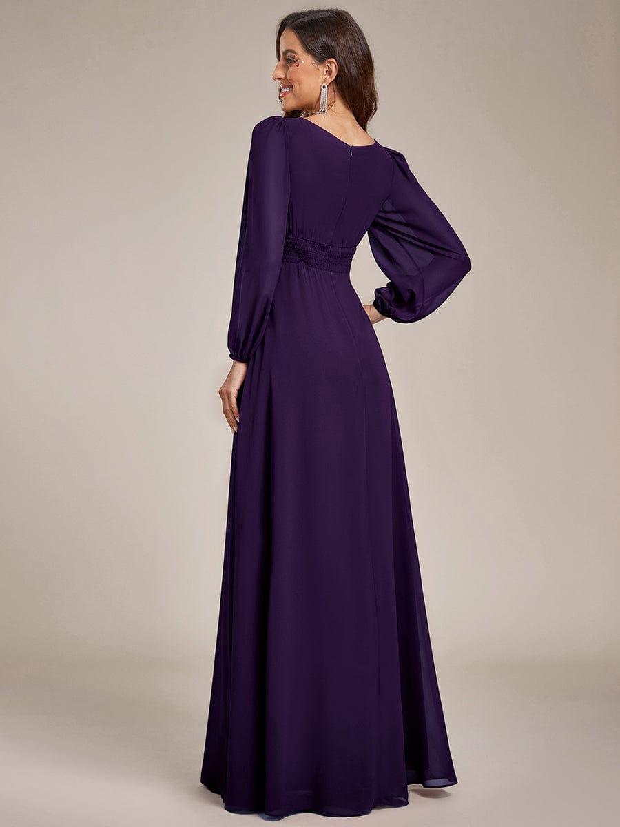 Chiffon Long Sleeve Pleated Floor Length Bridesmaid Dress #color_Dark Purple