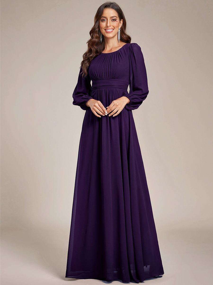 Chiffon Long Sleeve Pleated Floor Length Bridesmaid Dress #color_Dark Purple