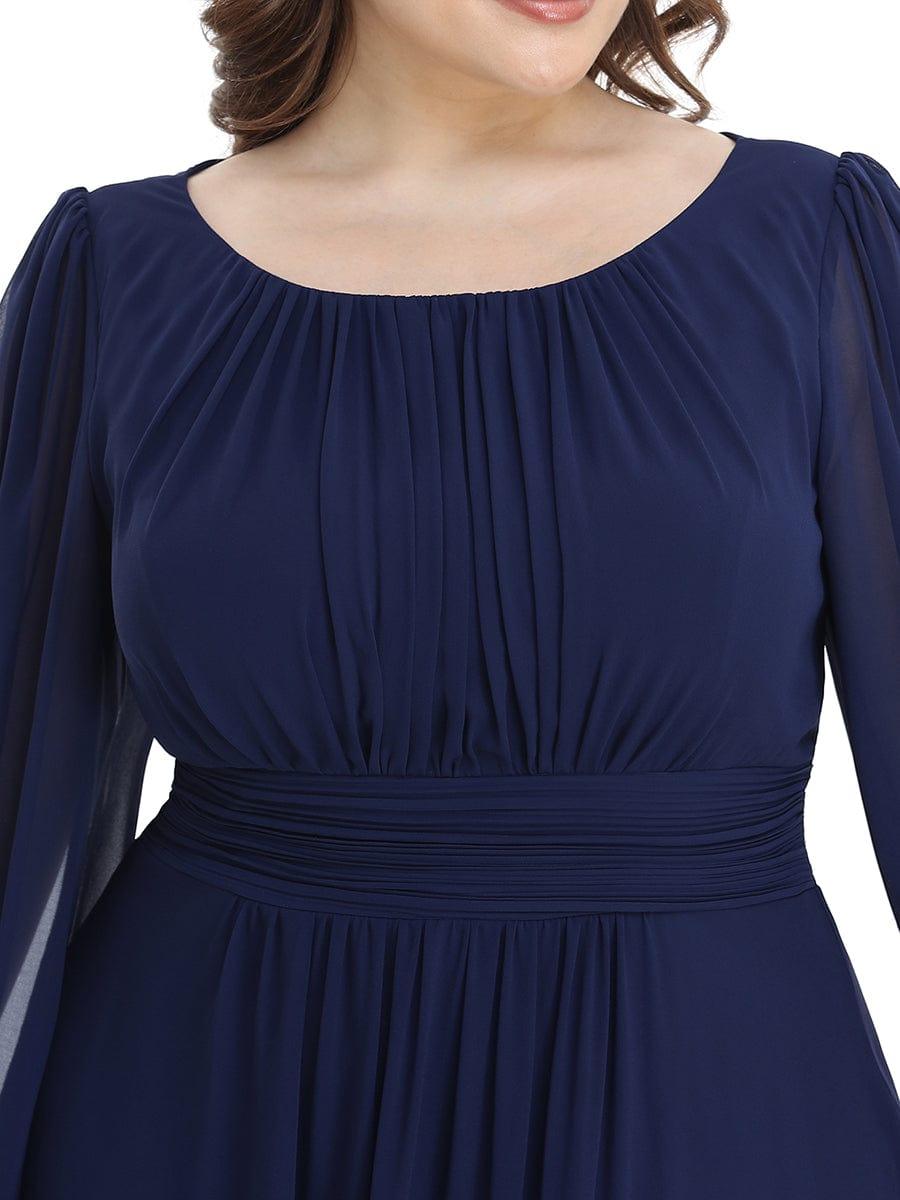 Chiffon Long Sleeve Pleated Floor Length Bridesmaid Dress #color_Navy Blue