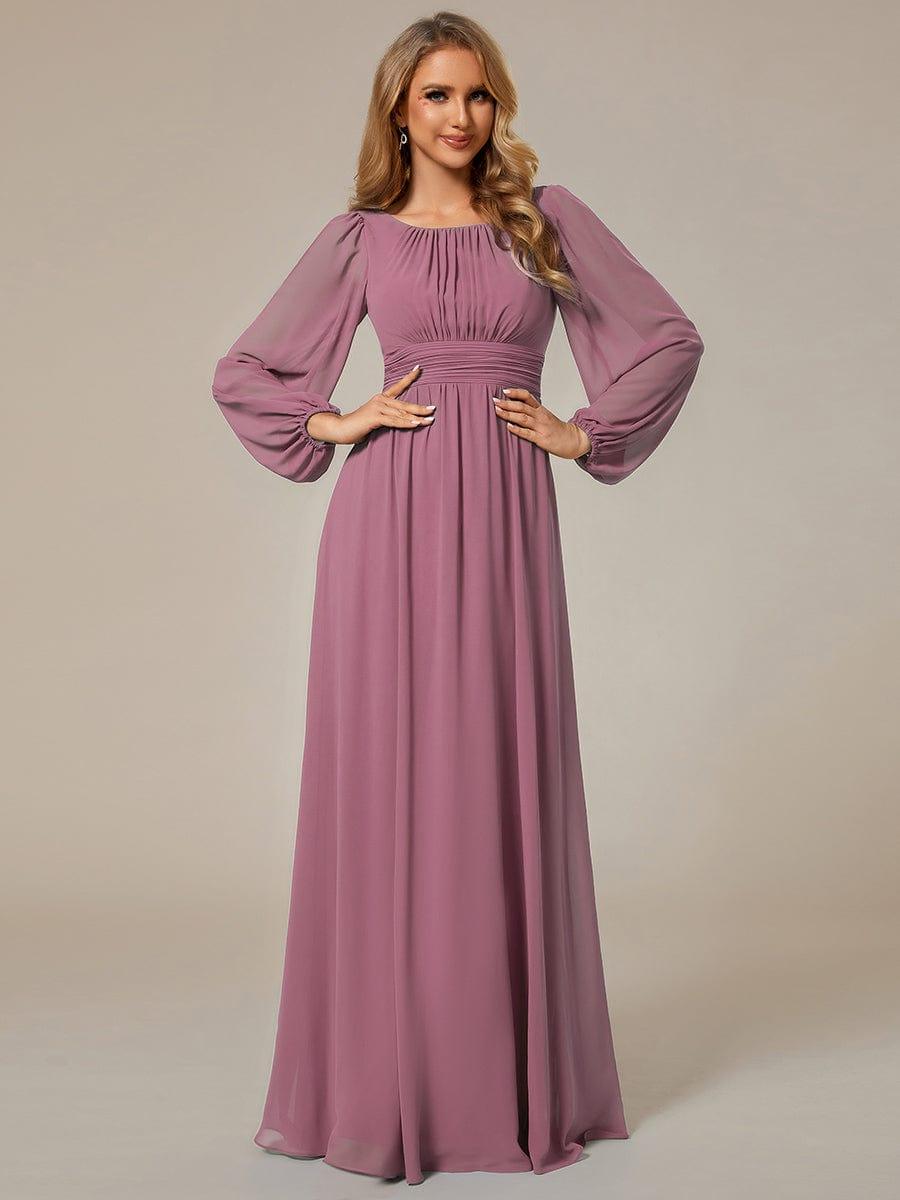 Chiffon Long Sleeve Pleated Floor Length Bridesmaid Dress #color_Purple Orchid