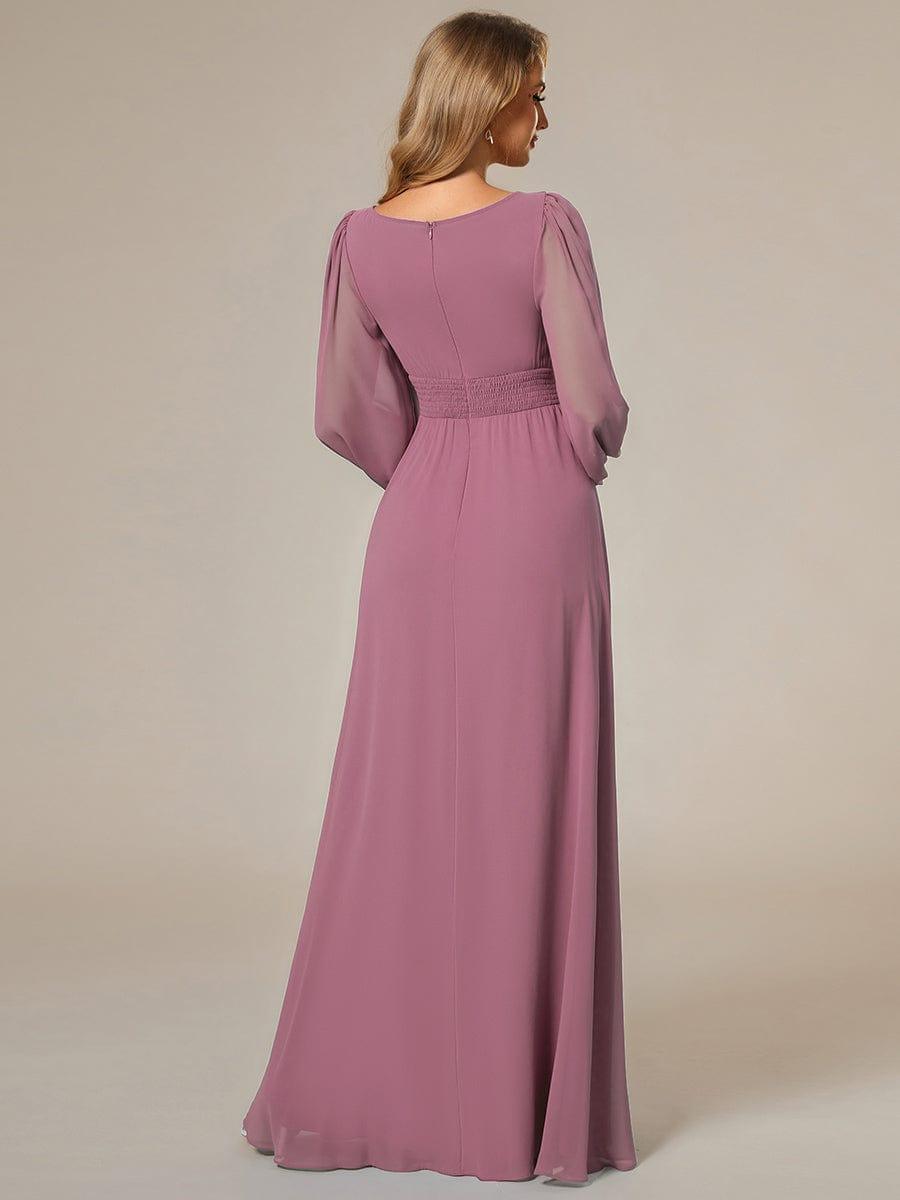 Chiffon Long Sleeve Pleated Floor Length Bridesmaid Dress #color_Purple Orchid