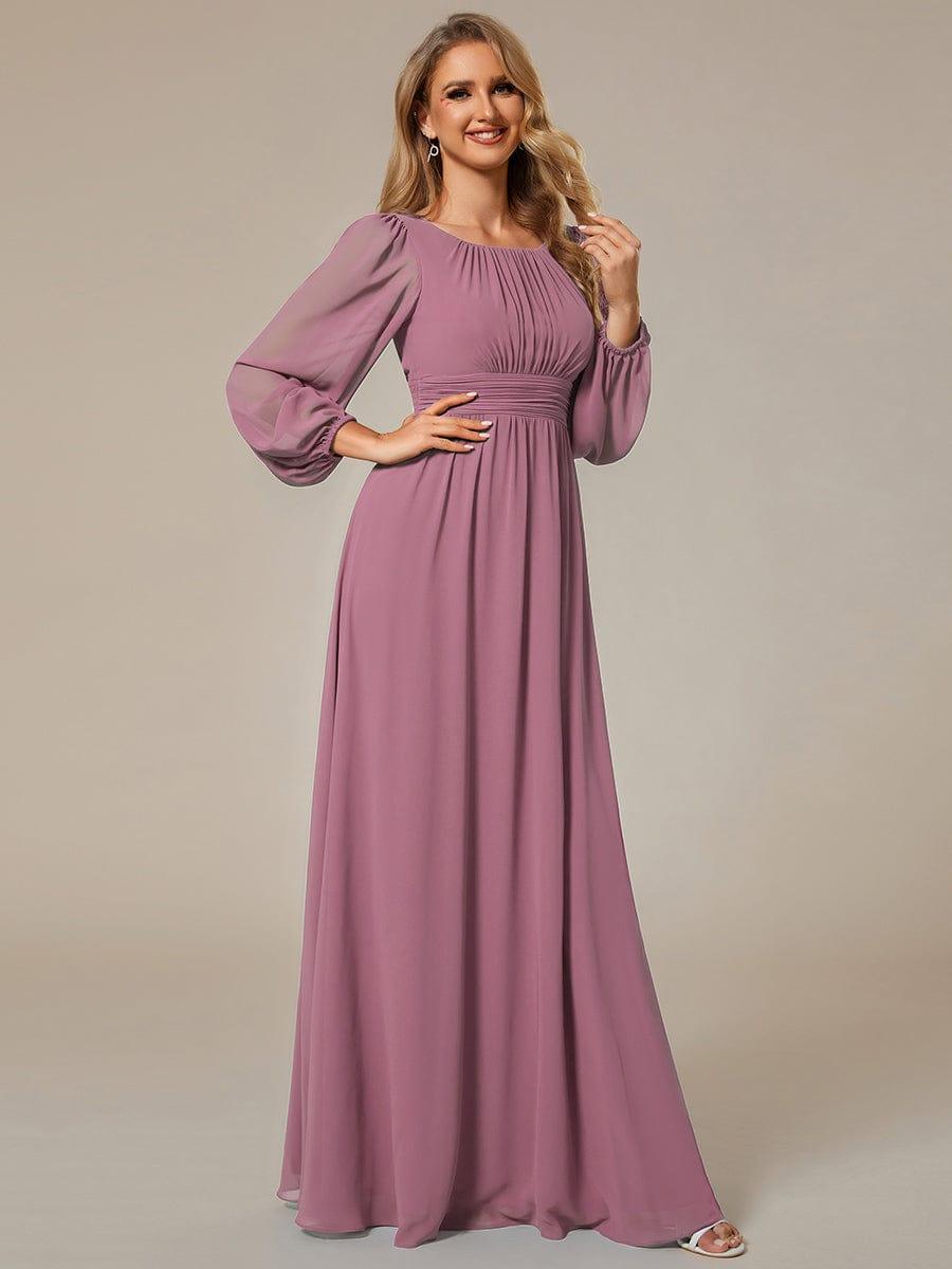 Chiffon Long Sleeve Pleated Floor Length Bridesmaid Dress #color_Purple Orchid