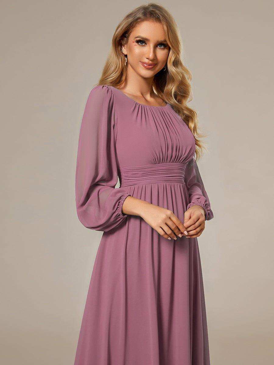 Chiffon Long Sleeve Pleated Floor Length Bridesmaid Dress #color_Purple Orchid