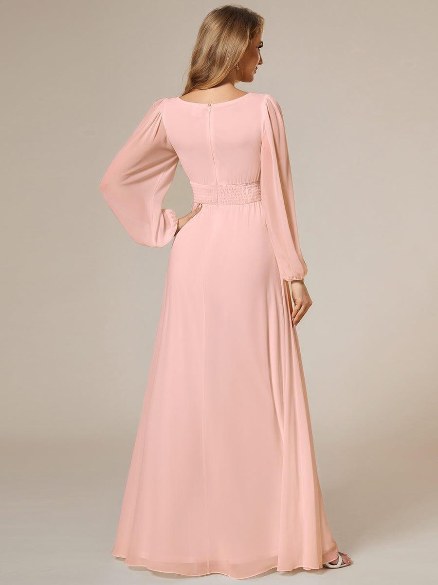 Chiffon Long Sleeve Pleated Floor Length Bridesmaid Dress #color_Pink