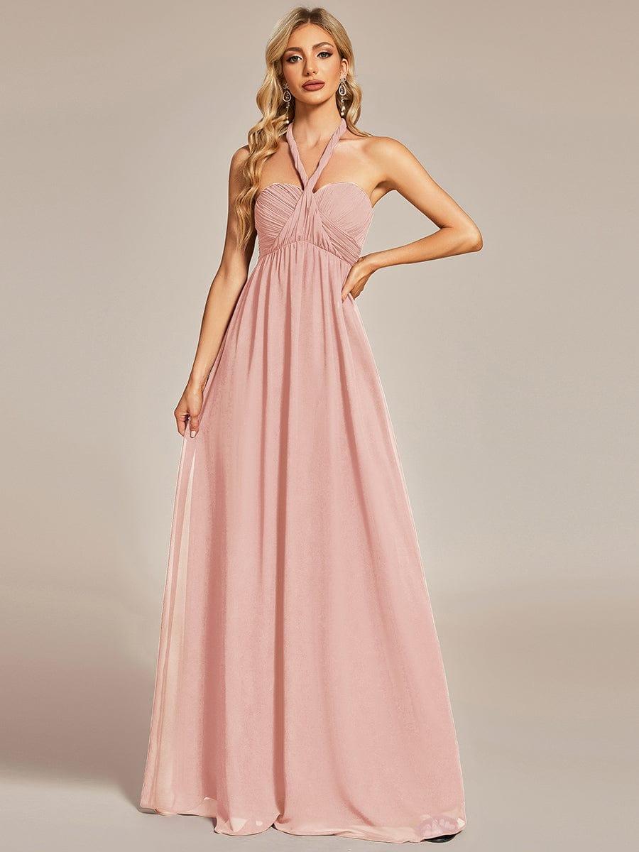 Multiway Chiffon Pleated Strapless Floor Length Bridesmaid Dress #color_Pink