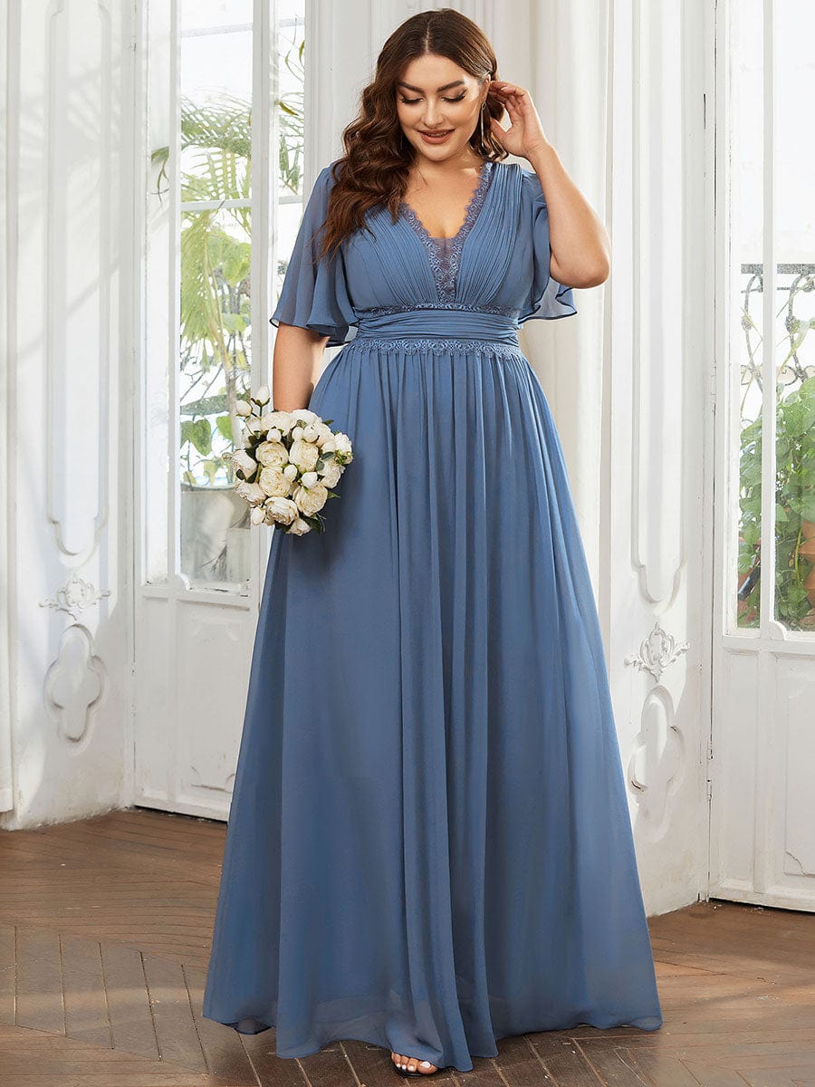 Plus Size Short Sleeve Lace Chiffon Bridesmaid - Ever-Pretty UK