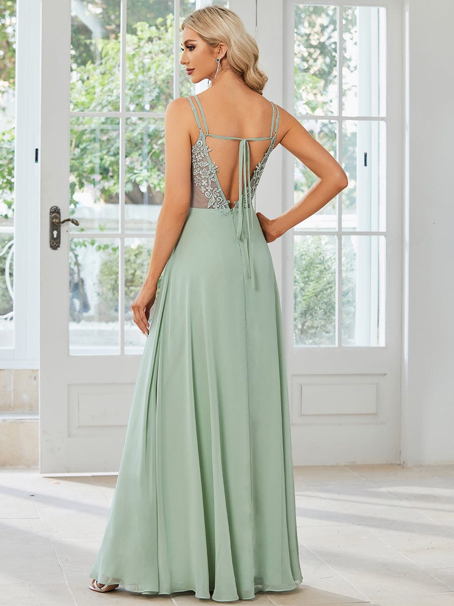 Chiffon and Lace Open Back Bridesmaid Dress with Spaghetti Straps #color_Mint Green
