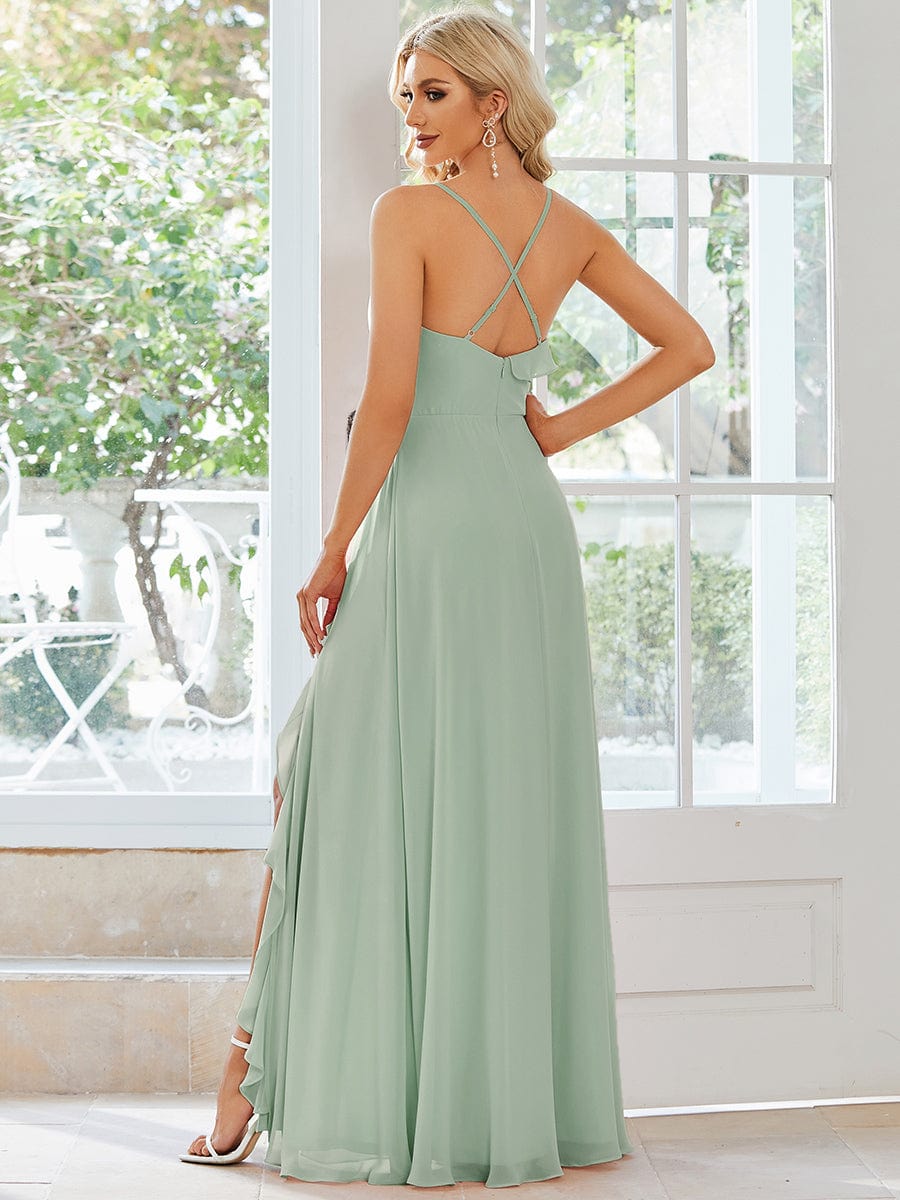 Custom Size Front Slit Sweetheart Crossed Back Tie Chiffon Bridesmaid Dress #color_Mint Green