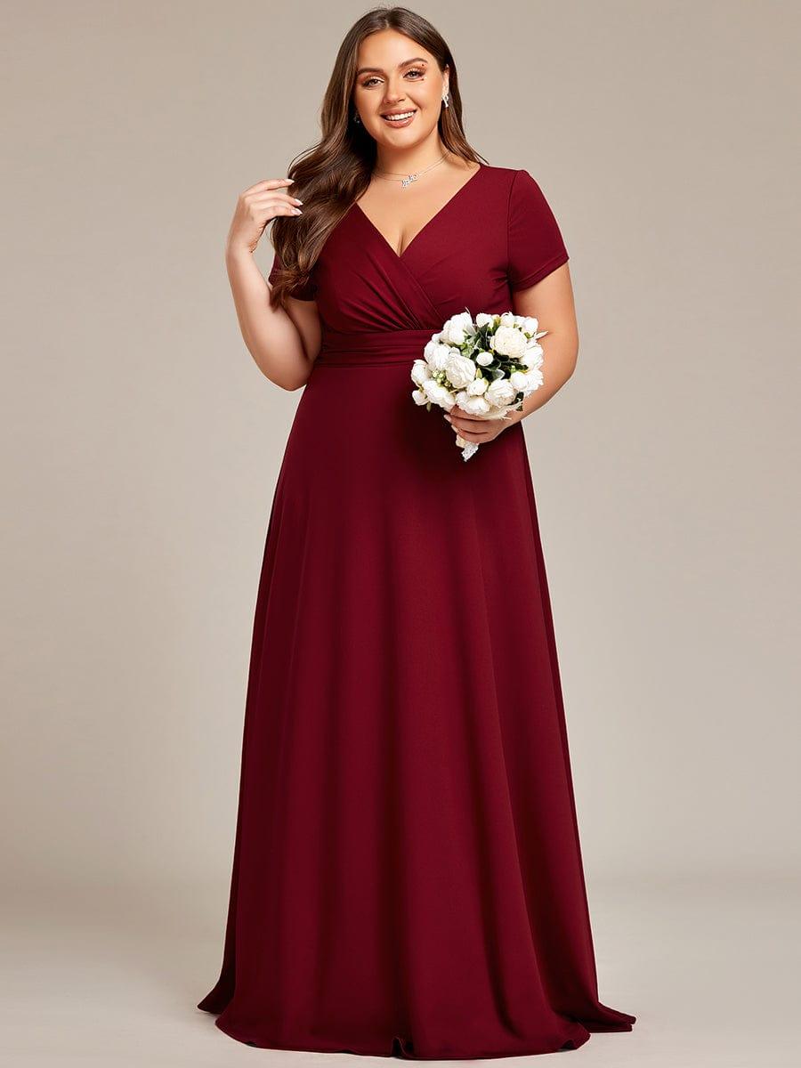 Simple Plus Size Empire Waist A-Line Bridesmaid Dress #color_Burgundy