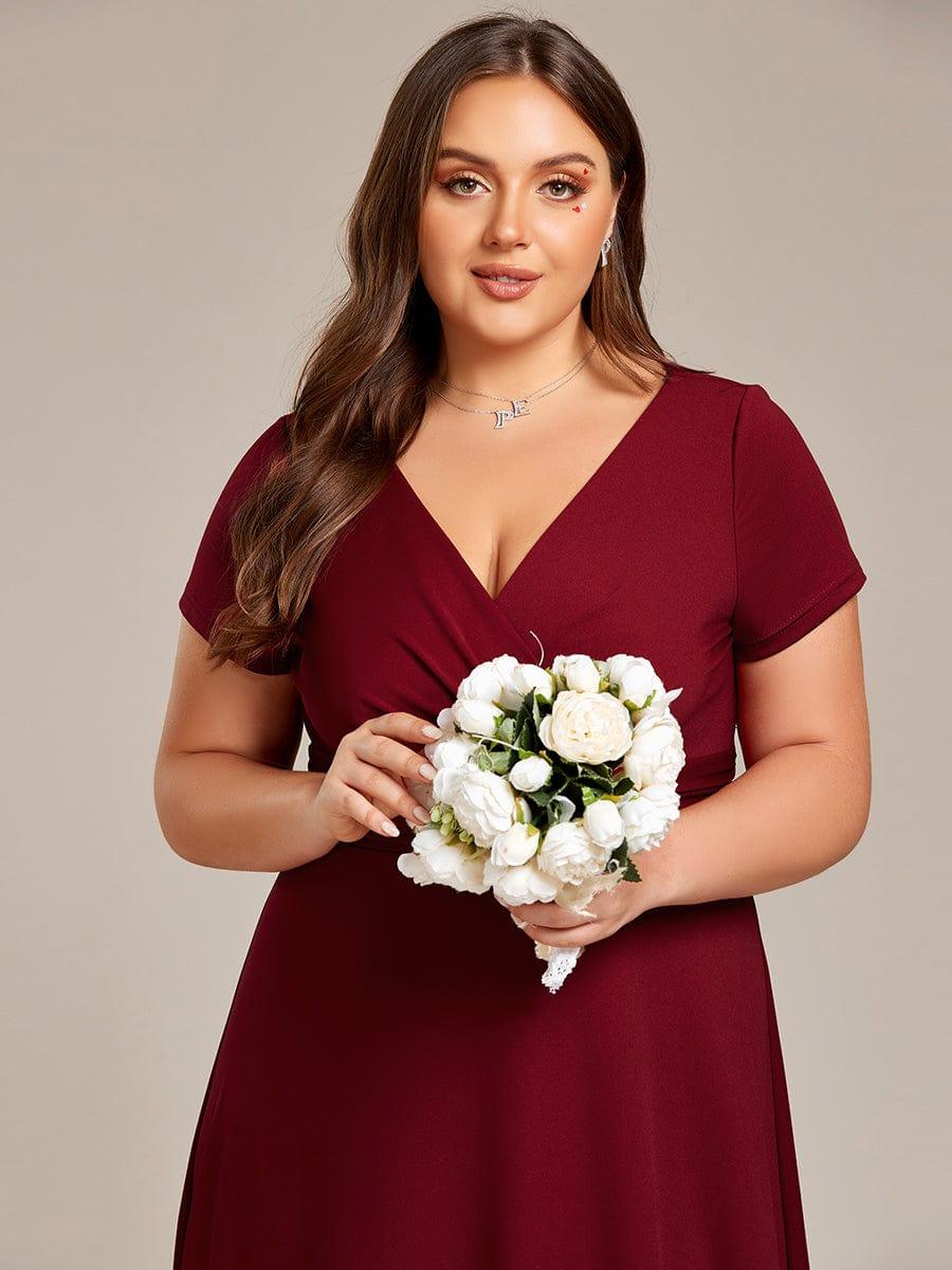 Simple Plus Size Empire Waist A-Line Bridesmaid Dress #color_Burgundy