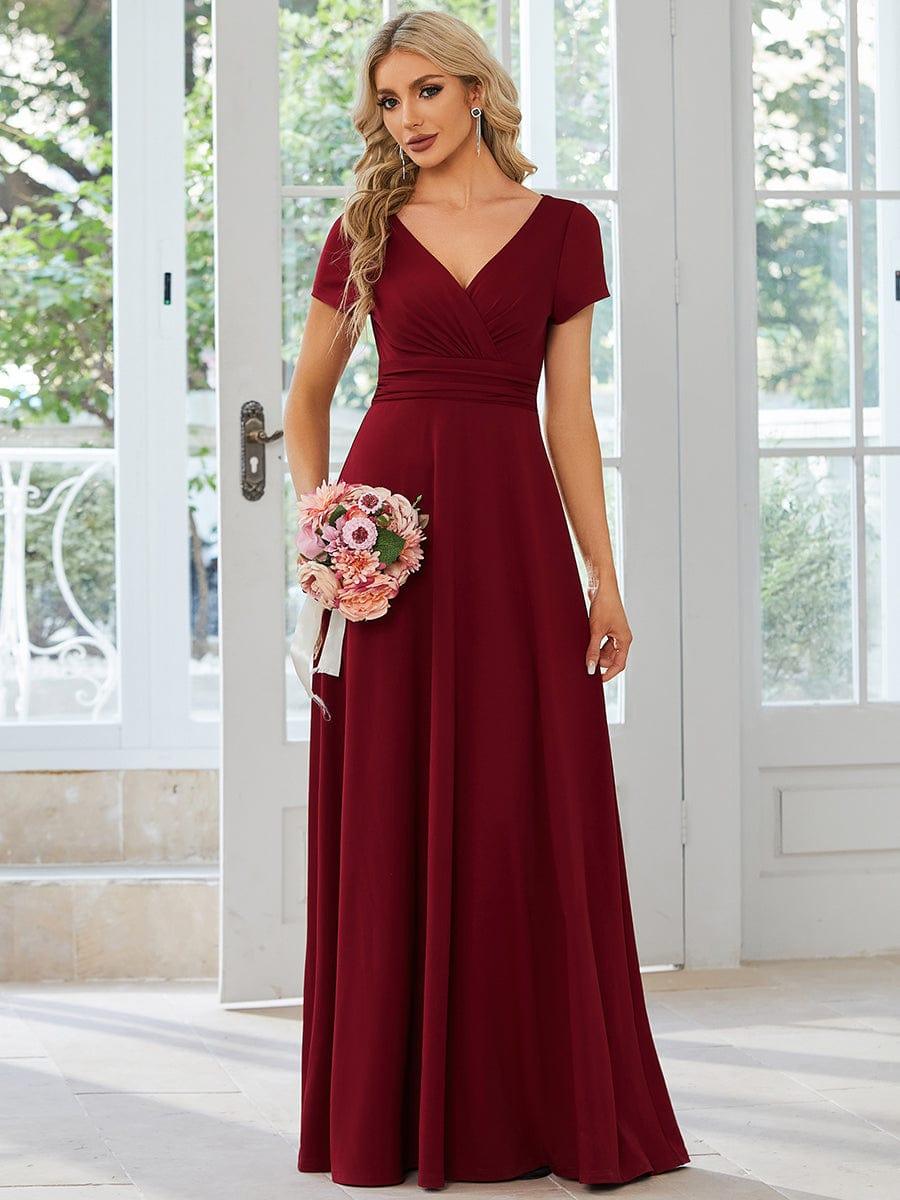 Pleated V-Neck Bridesmaid Dress with Empire Waist