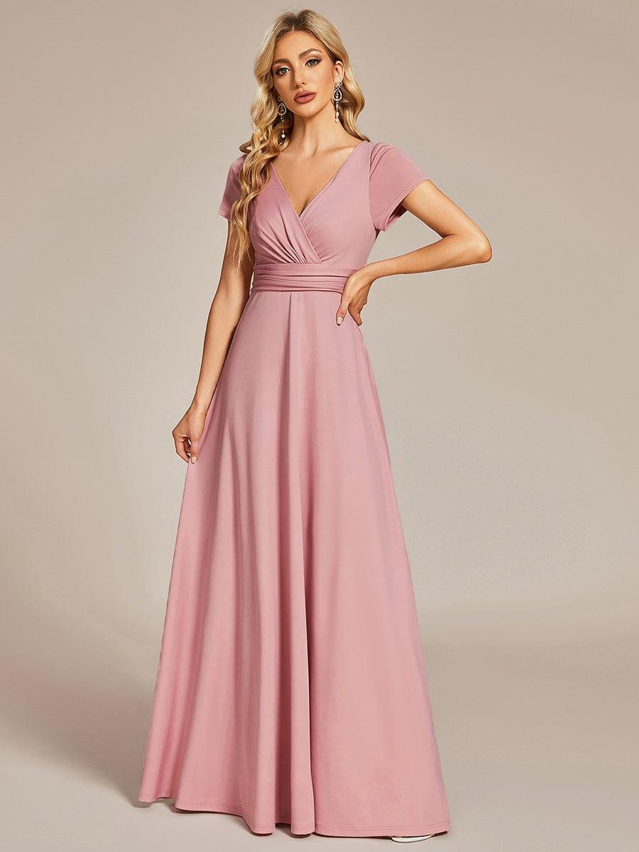 Pleated V-Neck Bridesmaid Dress with Empire Waist