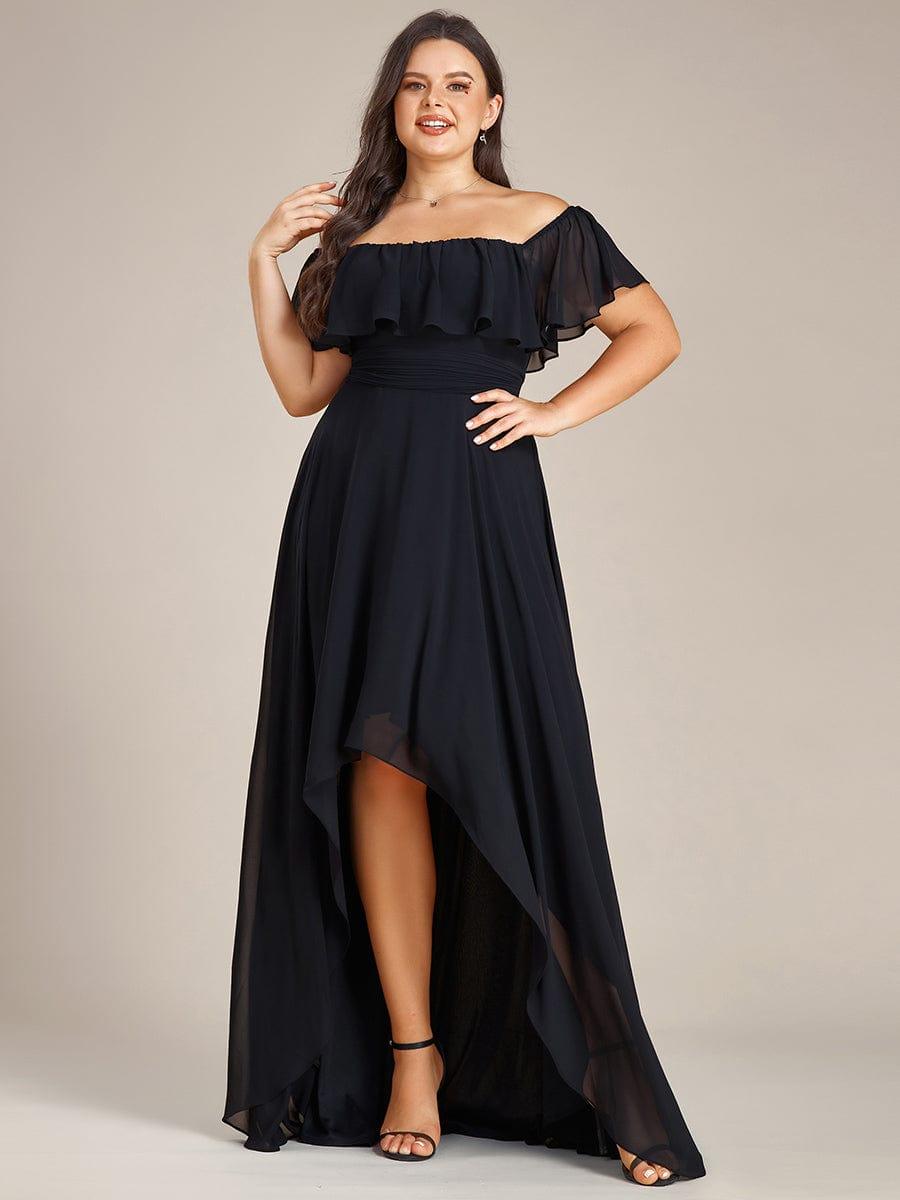 Lace Chiffon Long Bridesmaid Dress with Open Back #Color_Black