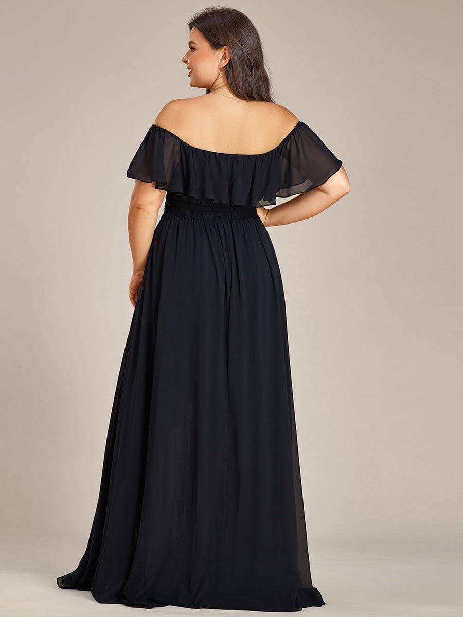 Lace Chiffon Long Bridesmaid Dress with Open Back #Color_Black