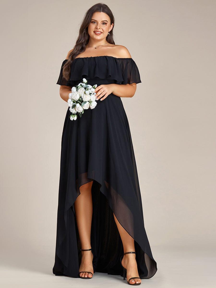 Lace Chiffon Long Bridesmaid Dress with Open Back #Color_Black