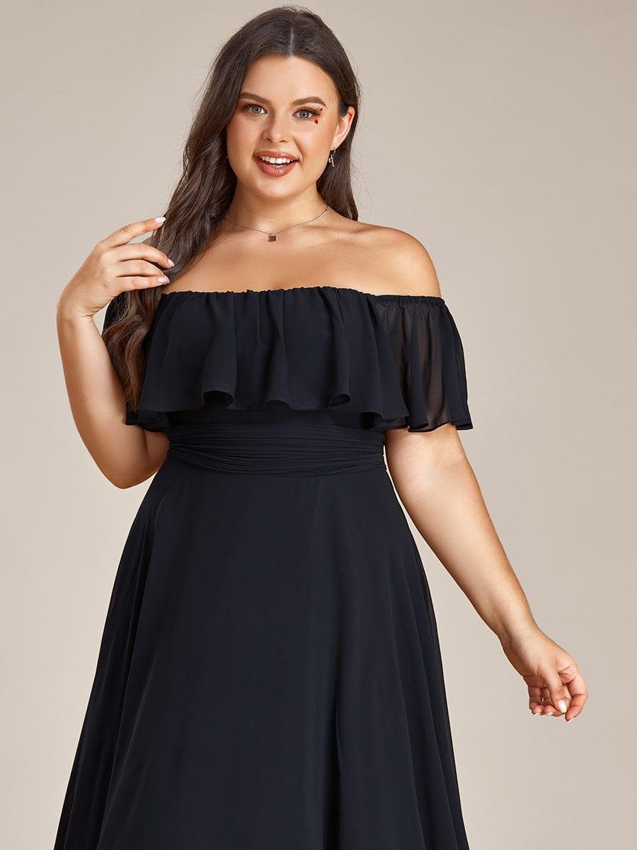 Lace Chiffon Long Bridesmaid Dress with Open Back #Color_Black