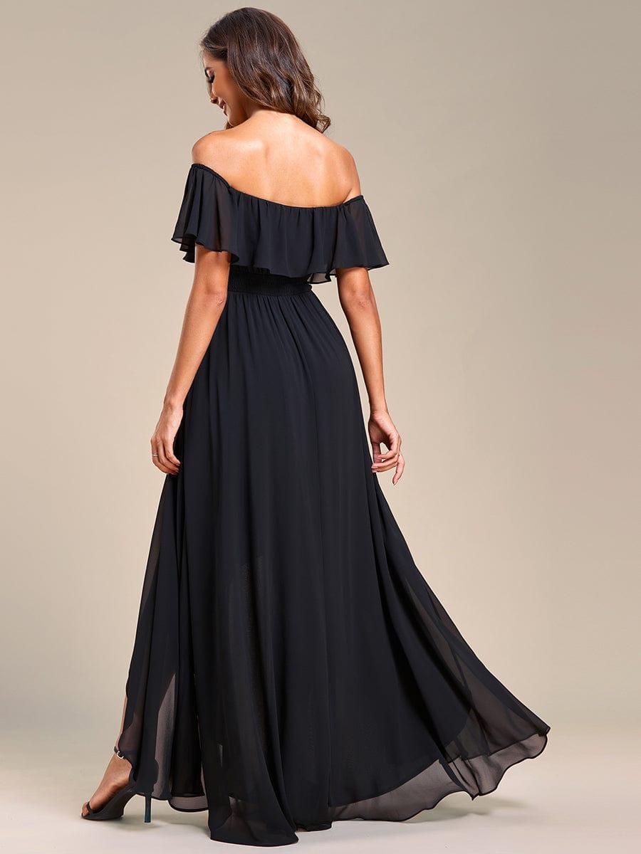 Lace Chiffon Long Bridesmaid Dress with Open Back #Color_Black