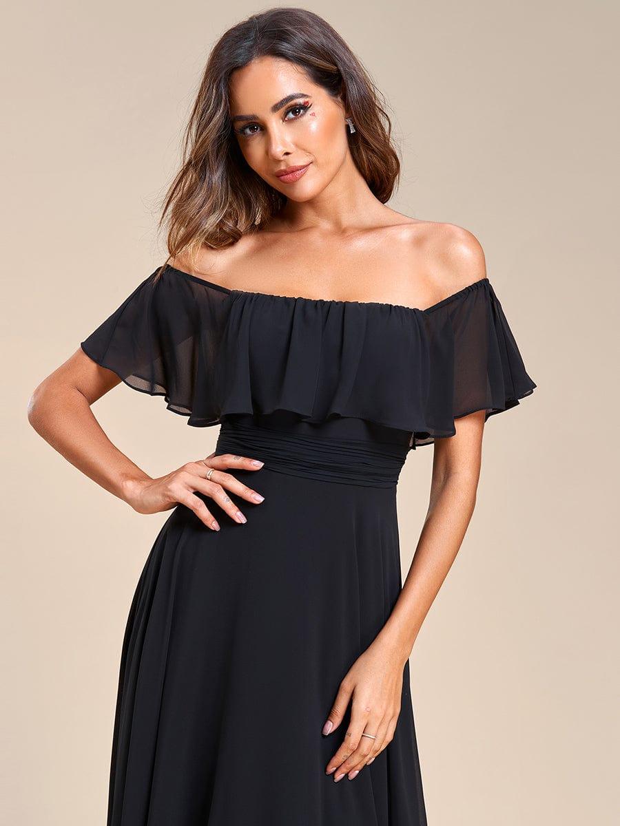Lace Chiffon Long Bridesmaid Dress with Open Back #Color_Black