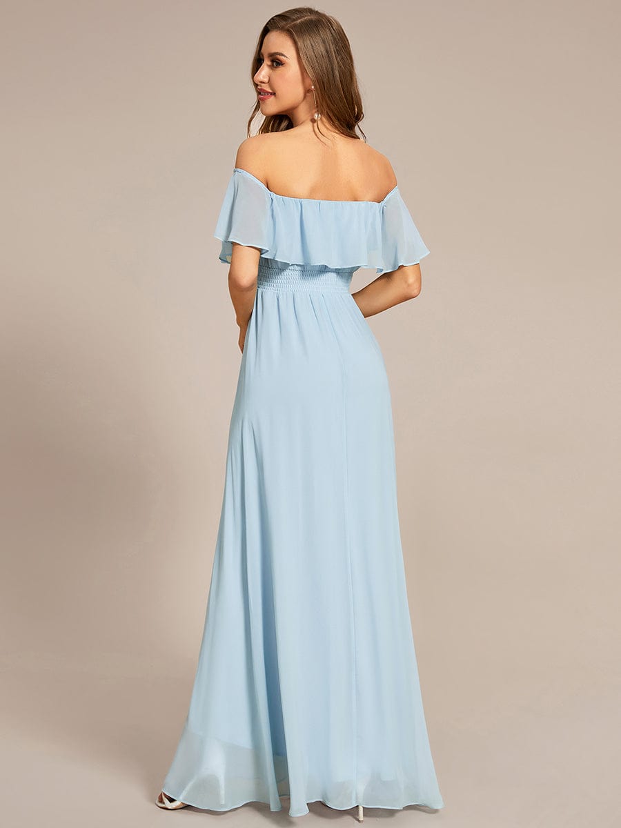 Chiffon Off-The-Shoulder High Low Bridesmaid Dress #Color_Sky Blue