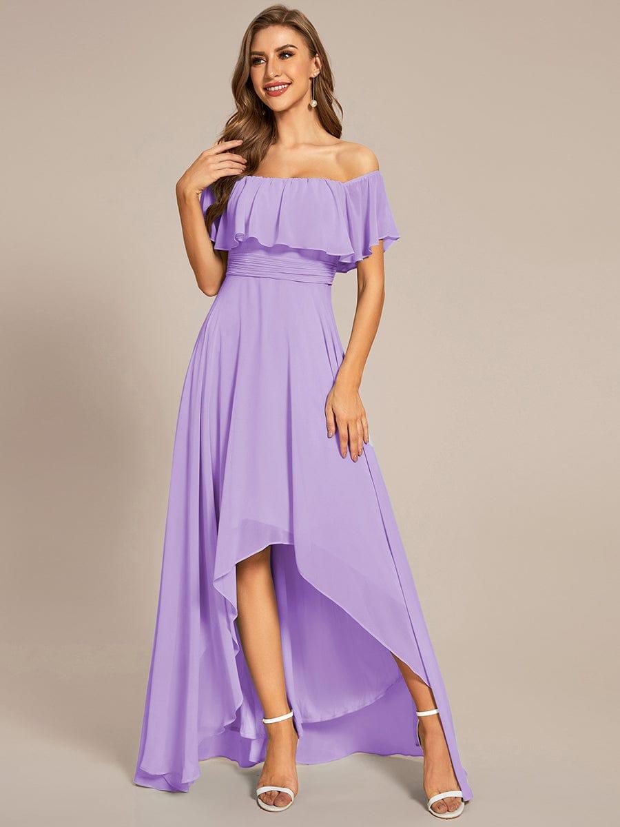Lace Chiffon Long Bridesmaid Dress with Open Back #Color_Lavender