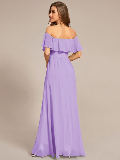 Lace Chiffon Long Bridesmaid Dress with Open Back  #Color_Lavender