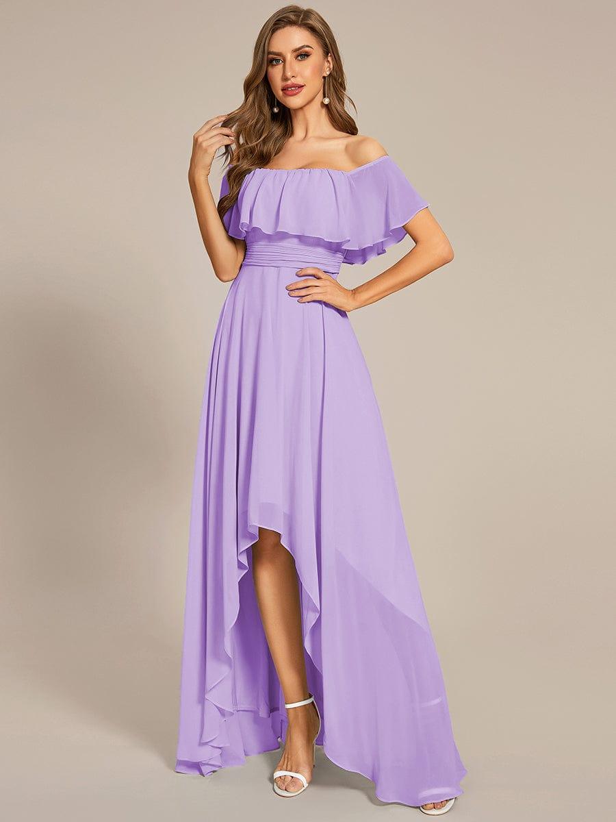 Lace Chiffon Long Bridesmaid Dress with Open Back #Color_Lavender