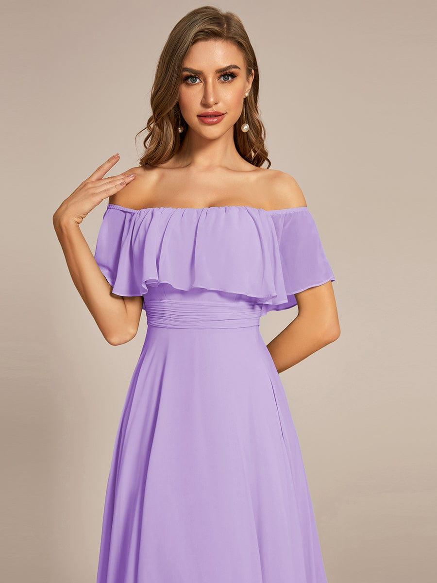 Lace Chiffon Long Bridesmaid Dress with Open Back #Color_Lavender