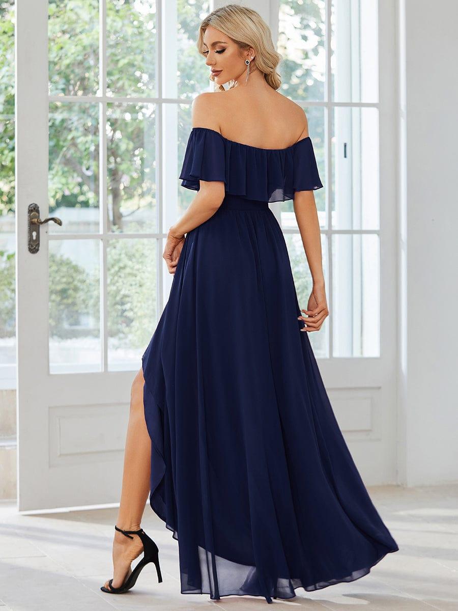 Lace Chiffon Long Bridesmaid Dress with Open Back #Color_Navy Blue