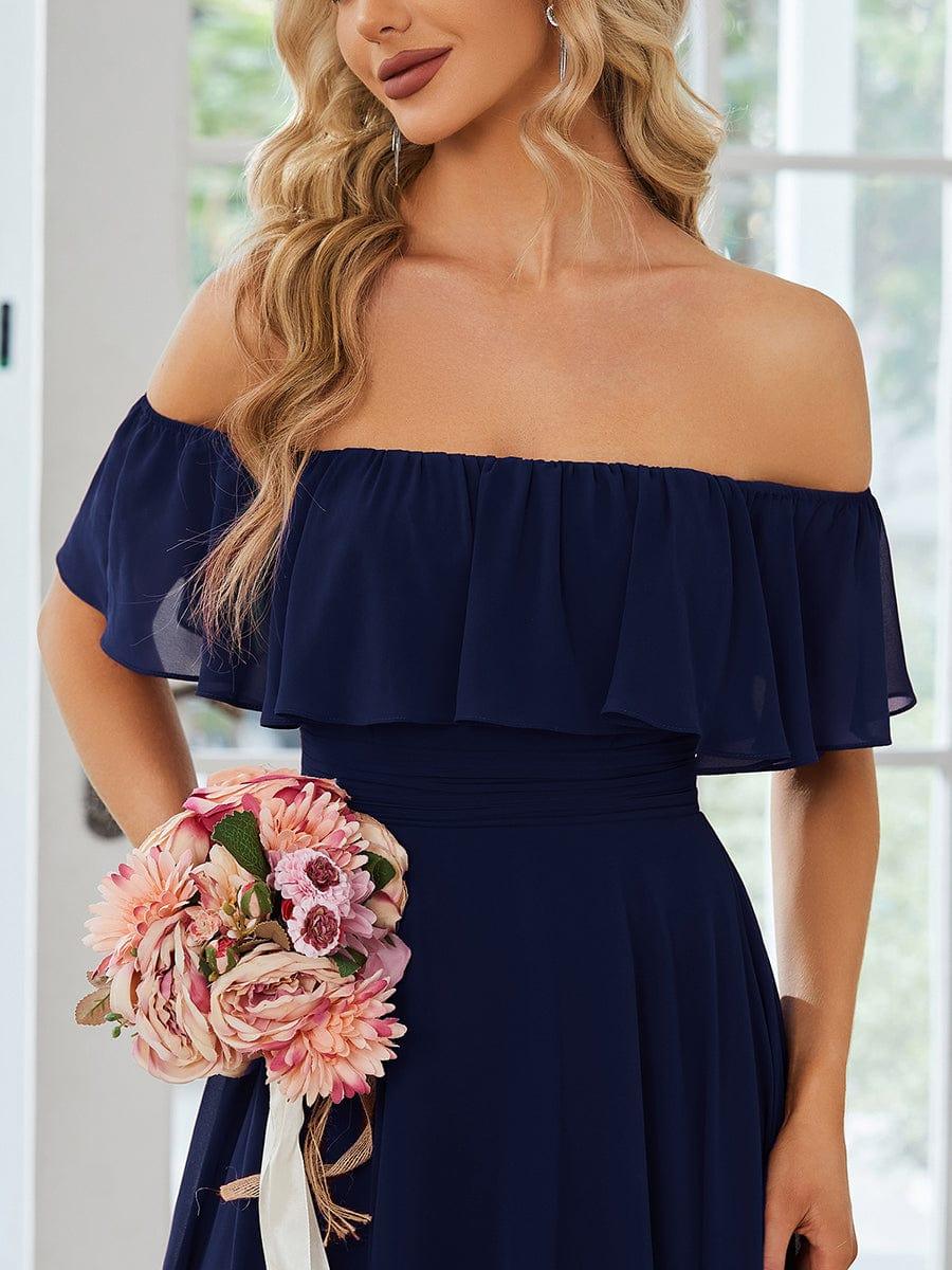 Lace Chiffon Long Bridesmaid Dress with Open Back #Color_Navy Blue