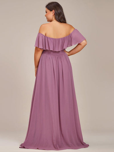 Plus Size Flowy Chiffon High-Low Off The Shoulder Bridesmaid Dress #color_Purple Orchid