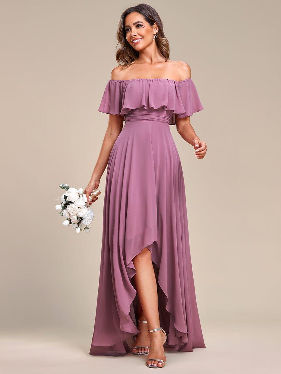 Lace Chiffon Long Bridesmaid Dress with Open Back #Color_Purple Orchid